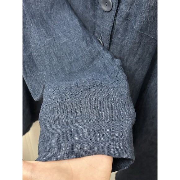 FLAX Designs Large 100% Linen Lagenlook Globetrotter Button Up Jacket Dark Denim - Picture 6 of 11